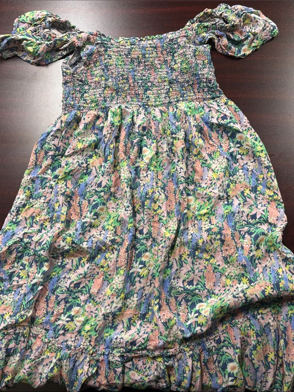 GAP Girls Floral Smocked Dress in Pink, Green & Blue